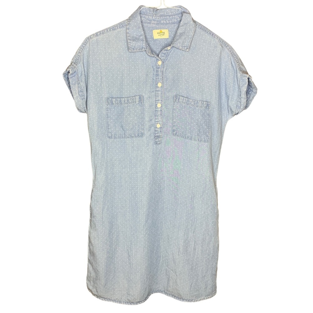 Marine Layer Rebecca Popover Collared Polka Dot Mini Shirt Dress